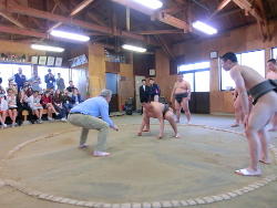 相撲体験(1)　「見合って」「はっけよい」